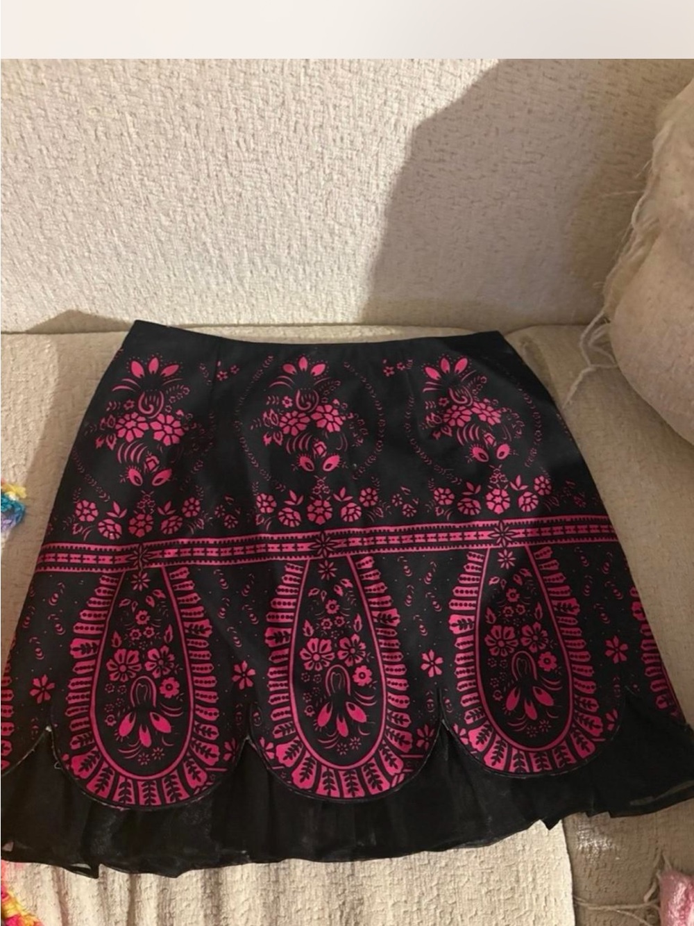 metrostyle Black Mini Skirt with Hot Pink Floral Motif